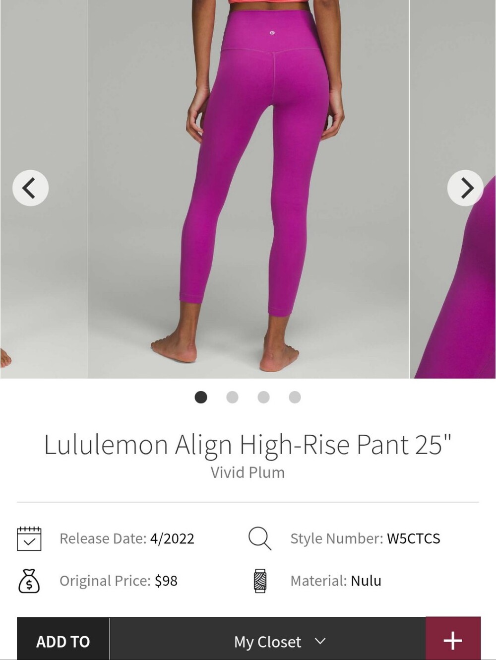 lululemon athletica High-Rise Leggings - Vivid Plaum